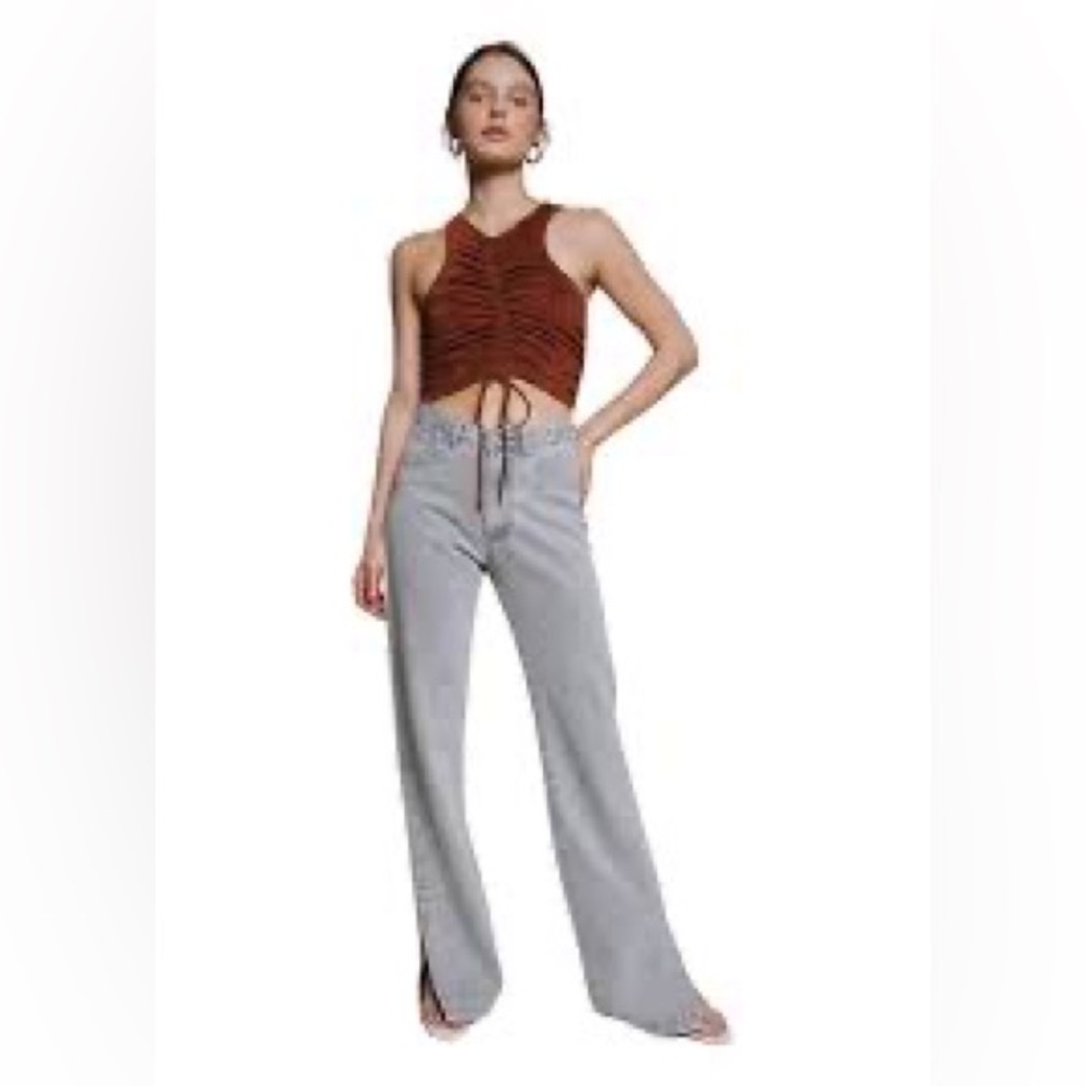 Beige Botany Cropped Ruched Tank - Picture 2 of 7